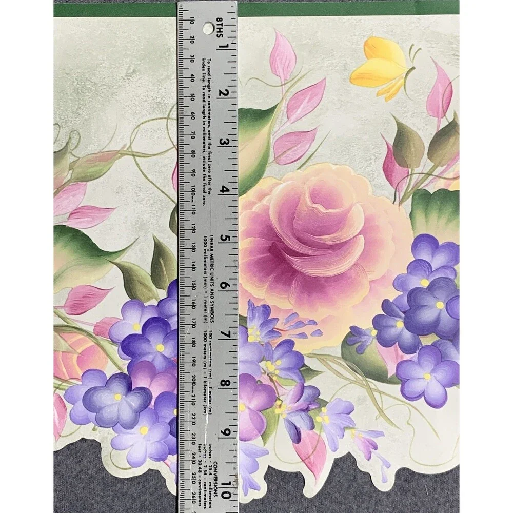 Bright Flower Garden Wallpaper Laser Cut Border Lisianthus & Fordget-Me-Nots
